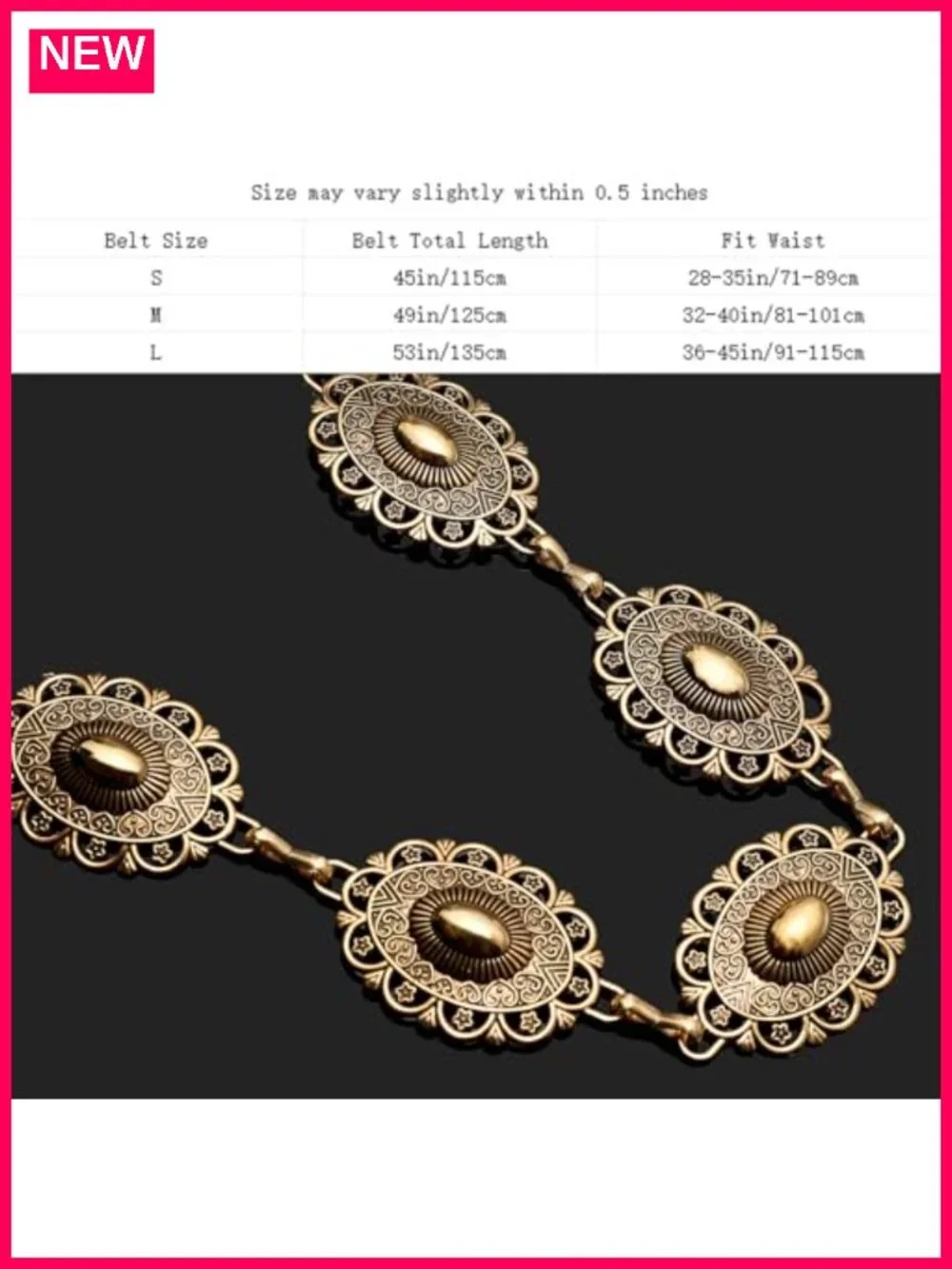 Western Cowgirl Adjustable Metal Concho Chain Belt for Dresses Jeans Trousers